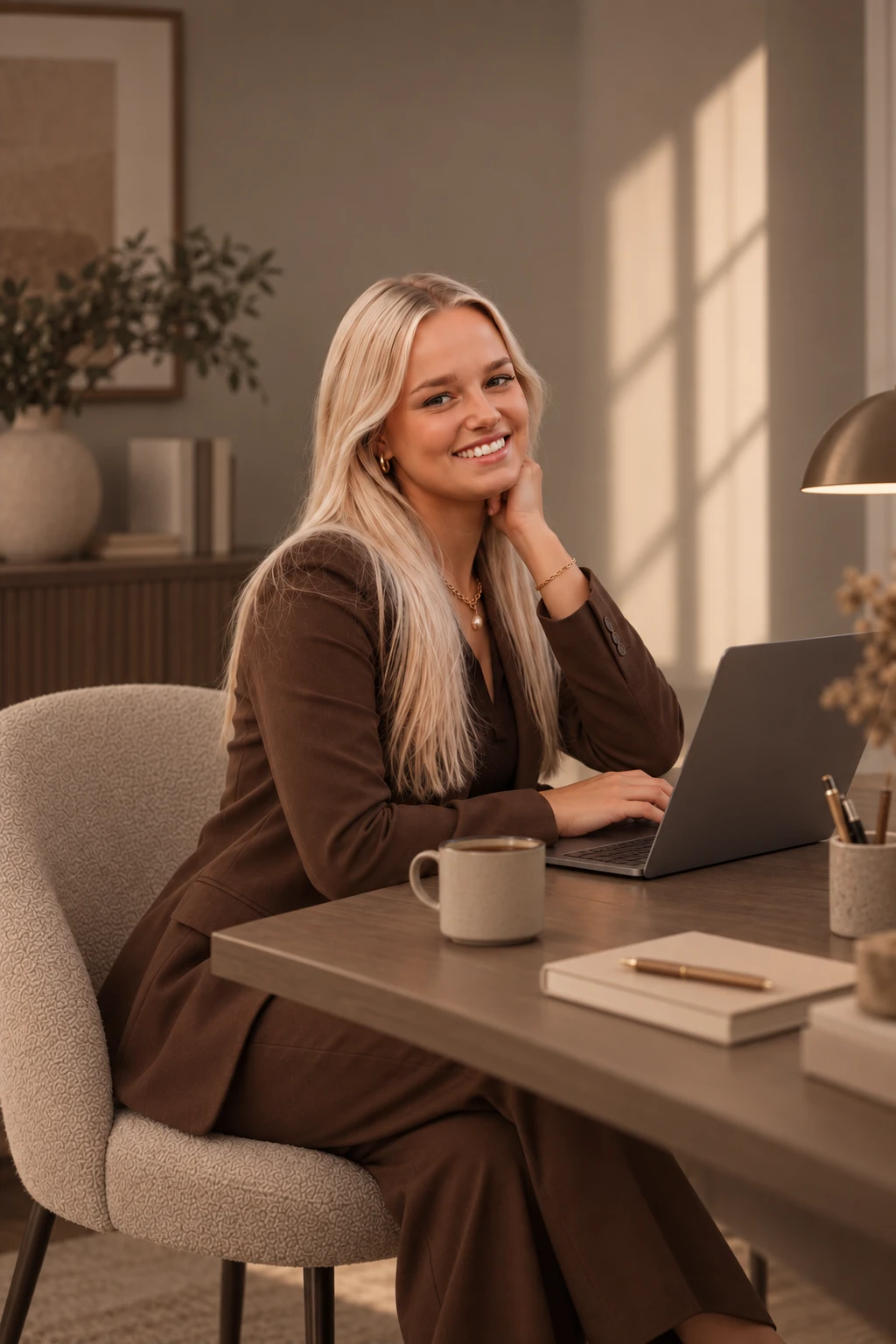 Amy van der Boon, oprichter van Evolve Marketing, werkend achter haar laptop